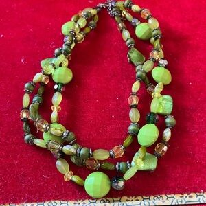 Green Multi-Strand Beaded Statement Necklace